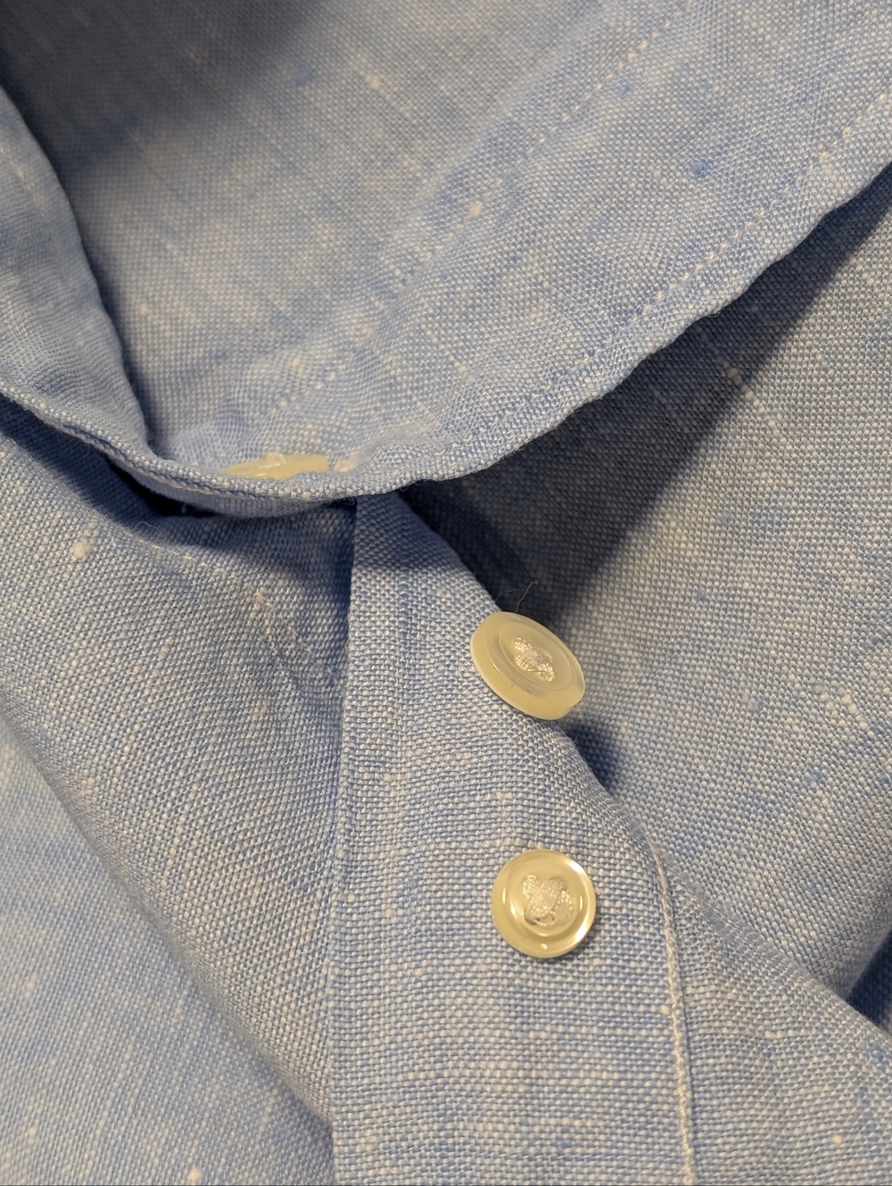 Brooks Brothers Linen Shirt XL Light Blue Button Front Short Sleeve Textured - Picture 11 of 13
